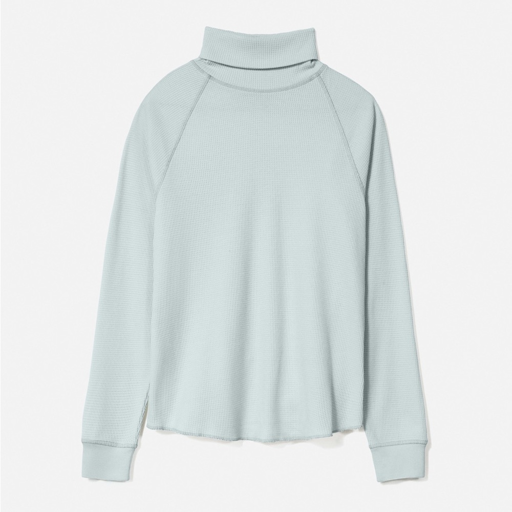Everlane Soft Blue Organic Cotton Waffle Turtleneck